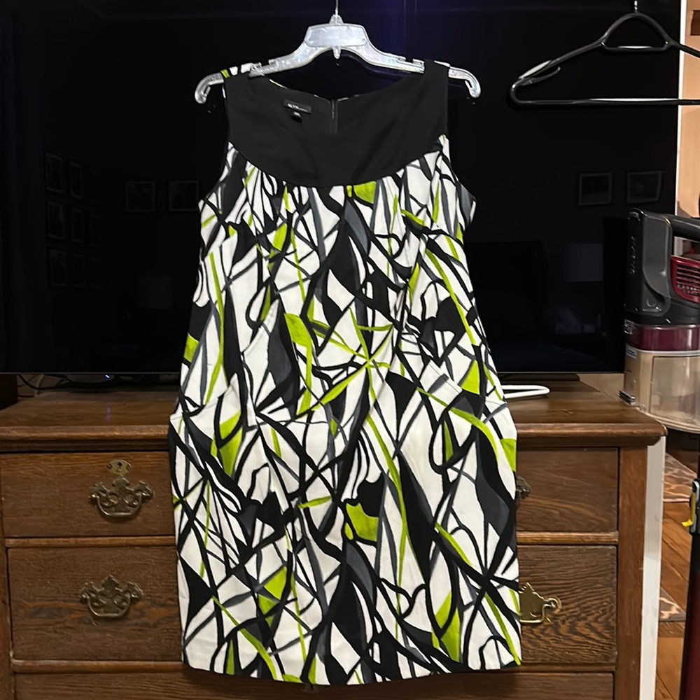 Black green and white dress